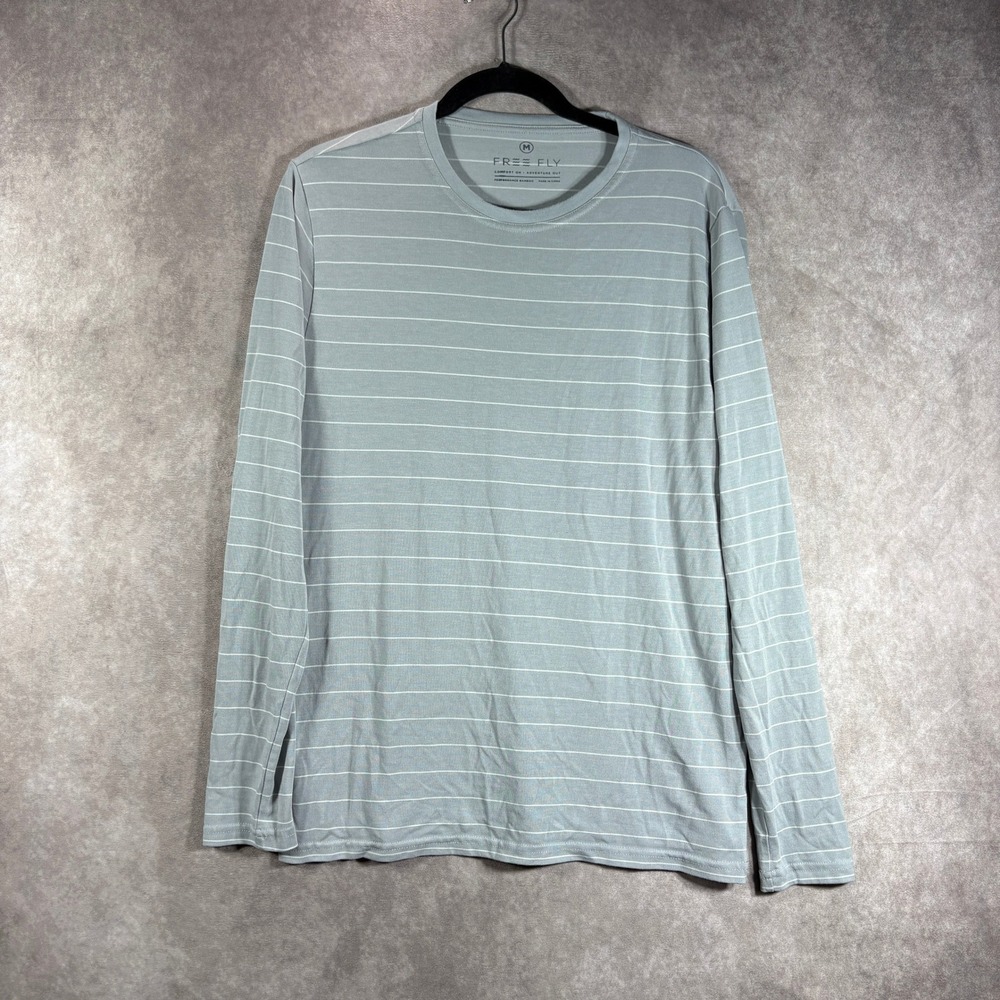 Free Fly Shirt Mens M Gray Bamboo Performance Long Sleeve Striped Crew Neck‎